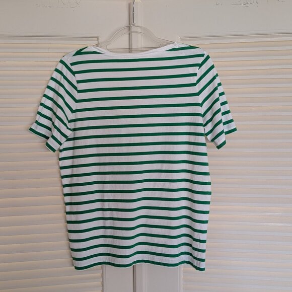 COS V-Neck T-Shirt Green White Stripes 100% Cotton Jersey Size Medium Like New - Picture 3 of 6